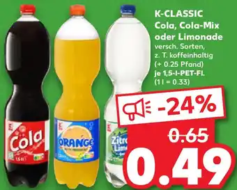 Kaufland K-CLASSIC Cola, Cola-Mix oder Limonade Angebot