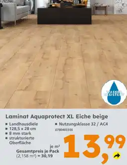 Globus Baumarkt Laminat aquaprotect xl eiche beige Angebot