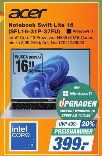 Expert Technomarkt acer Notebook Swift Lite 16 (SFL16-31P-37FU) Angebot