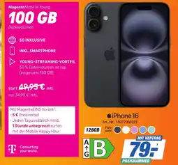 Expert Technomarkt iPhone 16 + MagentaMobil M Young 100 GB Angebot