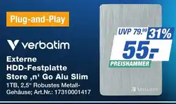 Expert Technomarkt verbatim Externe HDD-Festplatte Store ,n' Go Alu Slim Angebot