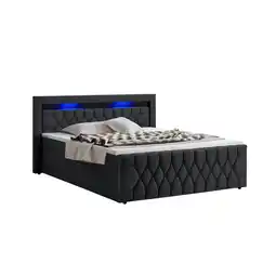 Netto Marken-Discount Juskys Boxspringbett Leona Samt 140x200 cm in Schwarz – mit LEDs, Topper & H4-Federkern-Matratzen Angebot