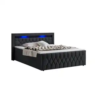 Netto Marken-Discount Juskys Boxspringbett Leona Samt 180x200 cm in Schwarz – mit LEDs, Topper & H4-Federkern-Matratzen Angebot