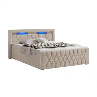 Netto Marken-Discount Juskys Boxspringbett Leona Samt 140x200 cm in Beige – mit LEDs, Topper & H4-Federkern-Matratzen Angebot