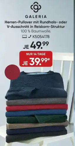 Galeria GALERIA Herren-Pullover mit Rundhals- oder V-Ausschnitt in Reiskorn-Struktur Angebot