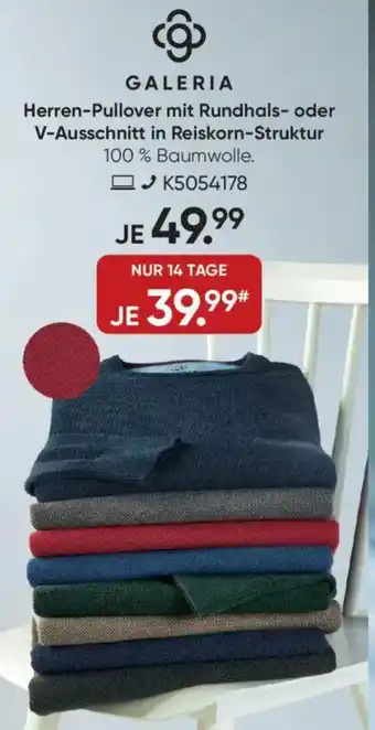 Galeria GALERIA Herren-Pullover mit Rundhals- oder V-Ausschnitt in Reiskorn-Struktur Angebot