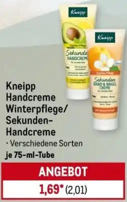 METRO Kneipp Handcreme Winterpflege/ Sekunden Handcreme Angebot