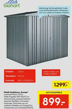 Hellweg Biohort metall-gerätehaus „europa“ Angebot