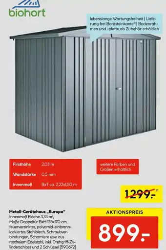 Hellweg Biohort metall-gerätehaus „europa“ Angebot