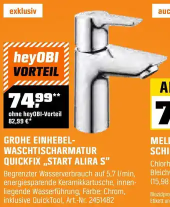 OBI GROHE EINHEBEL- WASCHTISCHARMATUR QUICKFIX,,START ALIRA S" Angebot