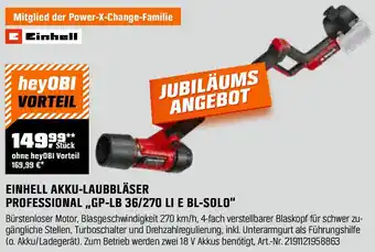 OBI EINHELL AKKU-LAUBBLÄSER PROFESSIONAL ,,GP-LB 36/270 LI E BL-SOLO" Angebot