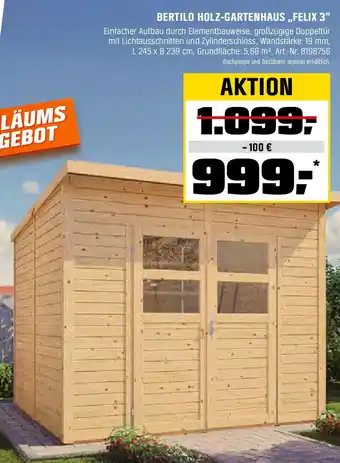 OBI BERTILO HOLZ-GARTENHAUS,,FELIX 3" Angebot