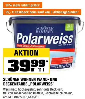 OBI SCHÖNER WOHNEN WAND- UND DECKENFARBE ,,POLARWEISS" Angebot