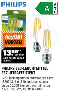 OBI PHILIPS LED-LEUCHTMITTEL E27 ULTRAEFFIZIENT 2er-Pack Angebot