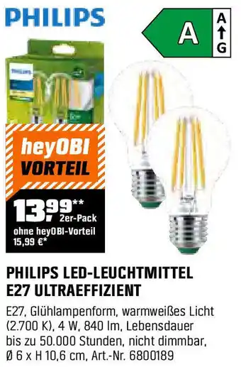 OBI PHILIPS LED-LEUCHTMITTEL E27 ULTRAEFFIZIENT 2er-Pack Angebot