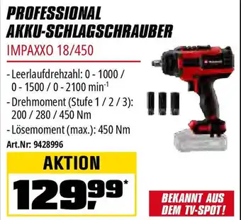 OBI Einhell PROFESSIONAL AKKU-SCHLAGSCHRAUBER IMPAXXO 18/450 Angebot