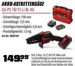 OBI Einhell AKKU-ASTKETTENSÄGE GE-PS 18/15 LI BL Kit Angebot