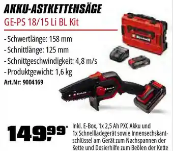 OBI Einhell AKKU-ASTKETTENSÄGE GE-PS 18/15 LI BL Kit Angebot