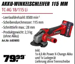 OBI Einhell AKKU-WINKELSCHLEIFER 115 MM TC-AG 18/115 Li Angebot