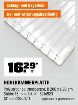 OBI HOHLKAMMERPLATTE Angebot