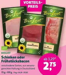 Biomarkt BIOLUST Schinken oder Frühstücksbacon Angebot