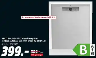 MediaMarkt BEKO BDUN36451X Geschirrspüler Angebot