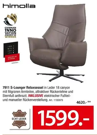 Zurbrüggen Himolla 7911 s-lounger relaxsessel Angebot