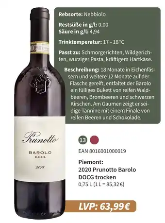 E-Center 2020 prunotto barolo docg trocken Angebot