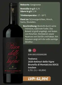 E-Center Antinori toskana: 2020 antinori delle vigne brunello di montalcino docg trocken Angebot