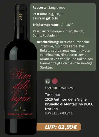 E-Center Antinori toskana: 2020 antinori delle vigne brunello di montalcino docg trocken Angebot