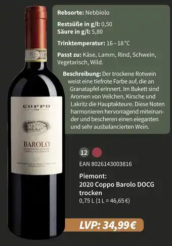 E-Center 2020 coppo barolo docg trocken Angebot