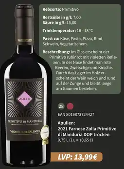 E-Center 2021 farnese zolla primitivo di manduria dop trocken Angebot