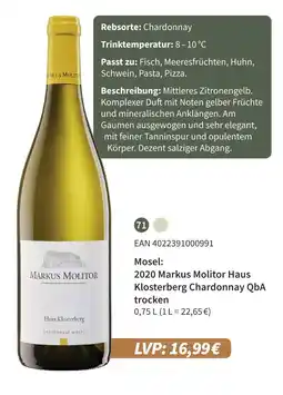 E-Center Markus molitor 2020 markus molitor haus klosterberg chardonnay qba trocken Angebot