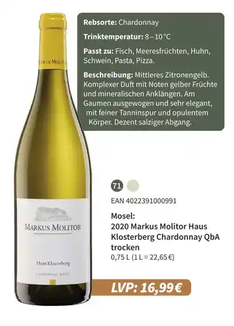 E-Center Markus molitor 2020 markus molitor haus klosterberg chardonnay qba trocken Angebot