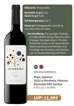 E-Center Rioja, spanien: 2022 la vendimia, palacios remondo doc trocken Angebot