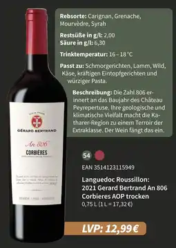 E-Center Gérard bertrand languedoc roussillon: 2021 gerard bertrand an 806 corbieres aop trocken Angebot