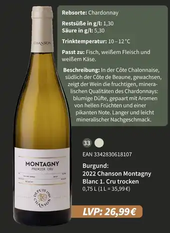 E-Center 2022 chanson montagny blanc 1. cru trocken Angebot