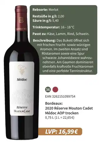 E-Center 2020 réserve mouton cadet médoc aop trocken Angebot