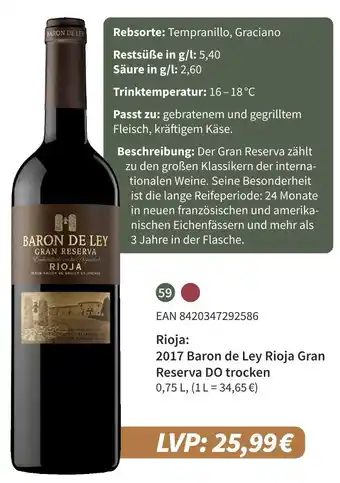 E-Center Baron de ley 2017 baron de ley rioja gran reserva do trocken Angebot