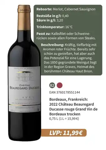 E-Center 2022 château beauregard ducasse rouge grand vin de bordeaux trocken Angebot