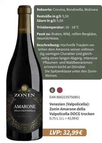 E-Center Zonin amarone della valpolicella docg trocken Angebot