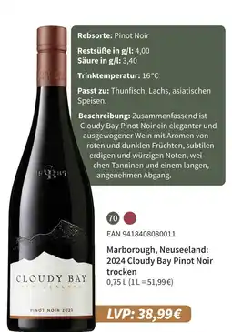 E-Center Cloudy bay 2024 cloudy bay pinot noir trocken Angebot
