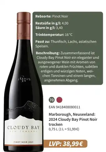 E-Center Cloudy bay 2024 cloudy bay pinot noir trocken Angebot