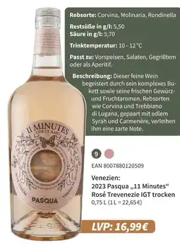 E-Center Pasqua 2023 pasqua „11 minutes“ rosé trevenezie igt trocken Angebot