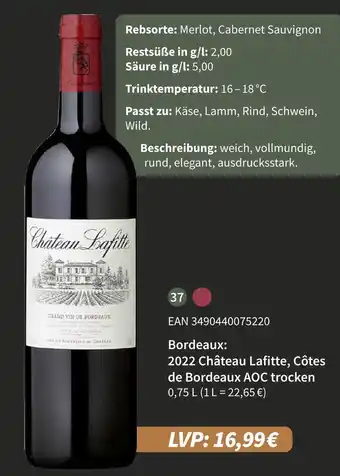 E-Center 2022 château lafitte, côtes de bordeaux aoc trocken Angebot