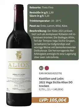 E-Center Vega sicilia 2021 alion do trocken Angebot