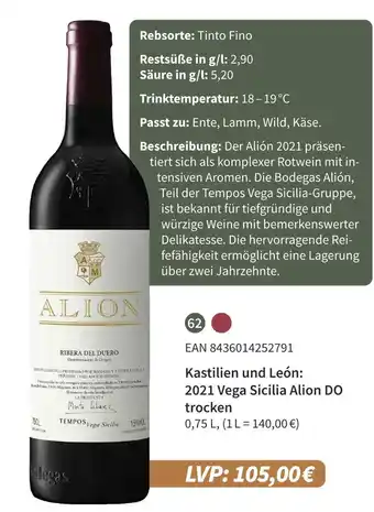 E-Center Vega sicilia 2021 alion do trocken Angebot
