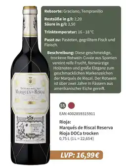 E-Center Marqués de riscal marqués de riscal reserva rioja doca trocken Angebot