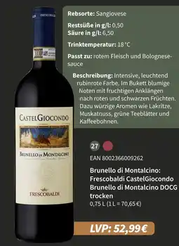 E-Center Frescobaldi brunello di montalcino: frescobaldi castelgiocondo brunello di montalcino docg trocken Angebot