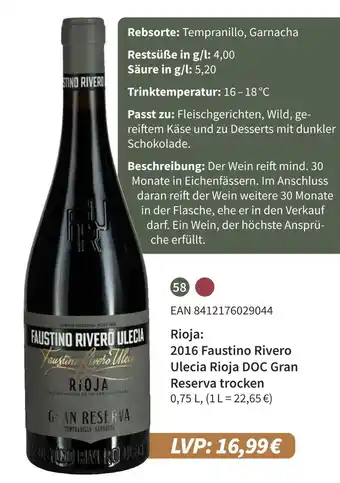 E-Center Faustino rivero ulecia 2016 faustino rivero ulecia rioja doc gran reserva trocken Angebot
